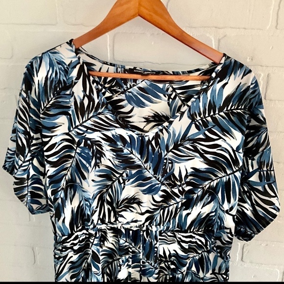 Mario Serrani Cute Tropical Palm leaves White/beige/navy/blue coverup Size L - Picture 4 of 13